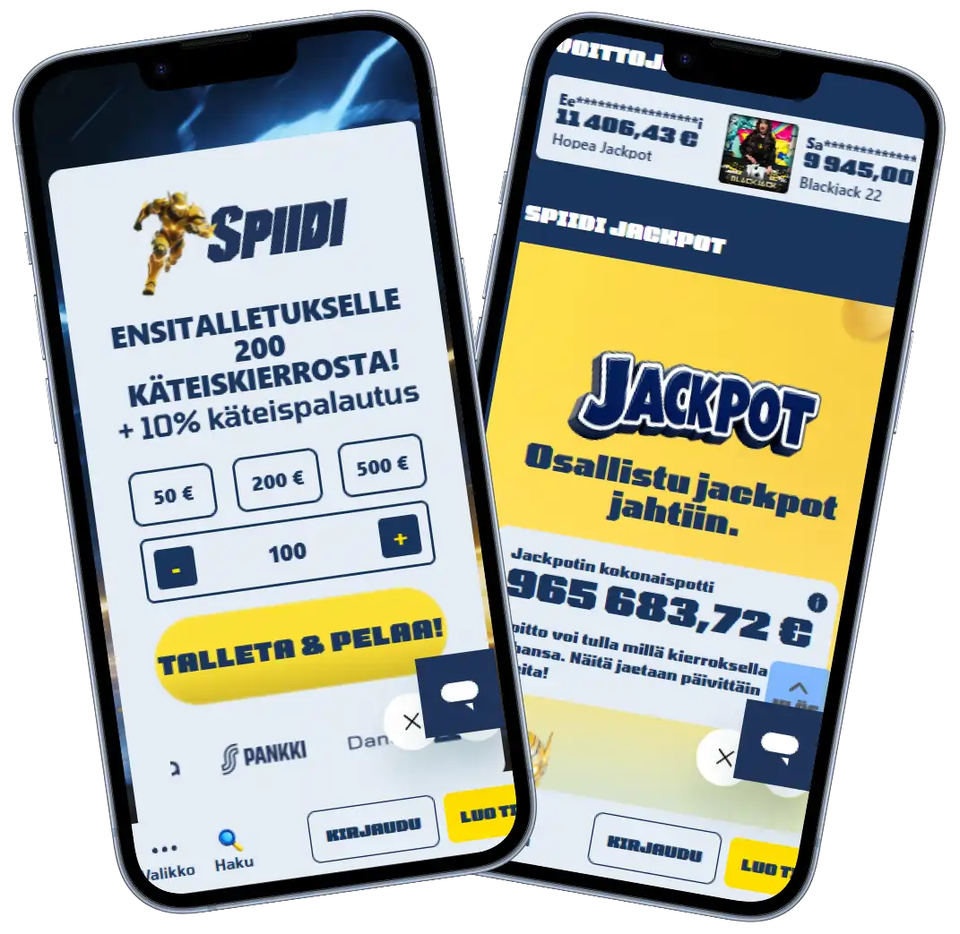 Spiidi Kasino mobiilissa: Pay N Play -kasinon etusivu puhelimen näytöllä