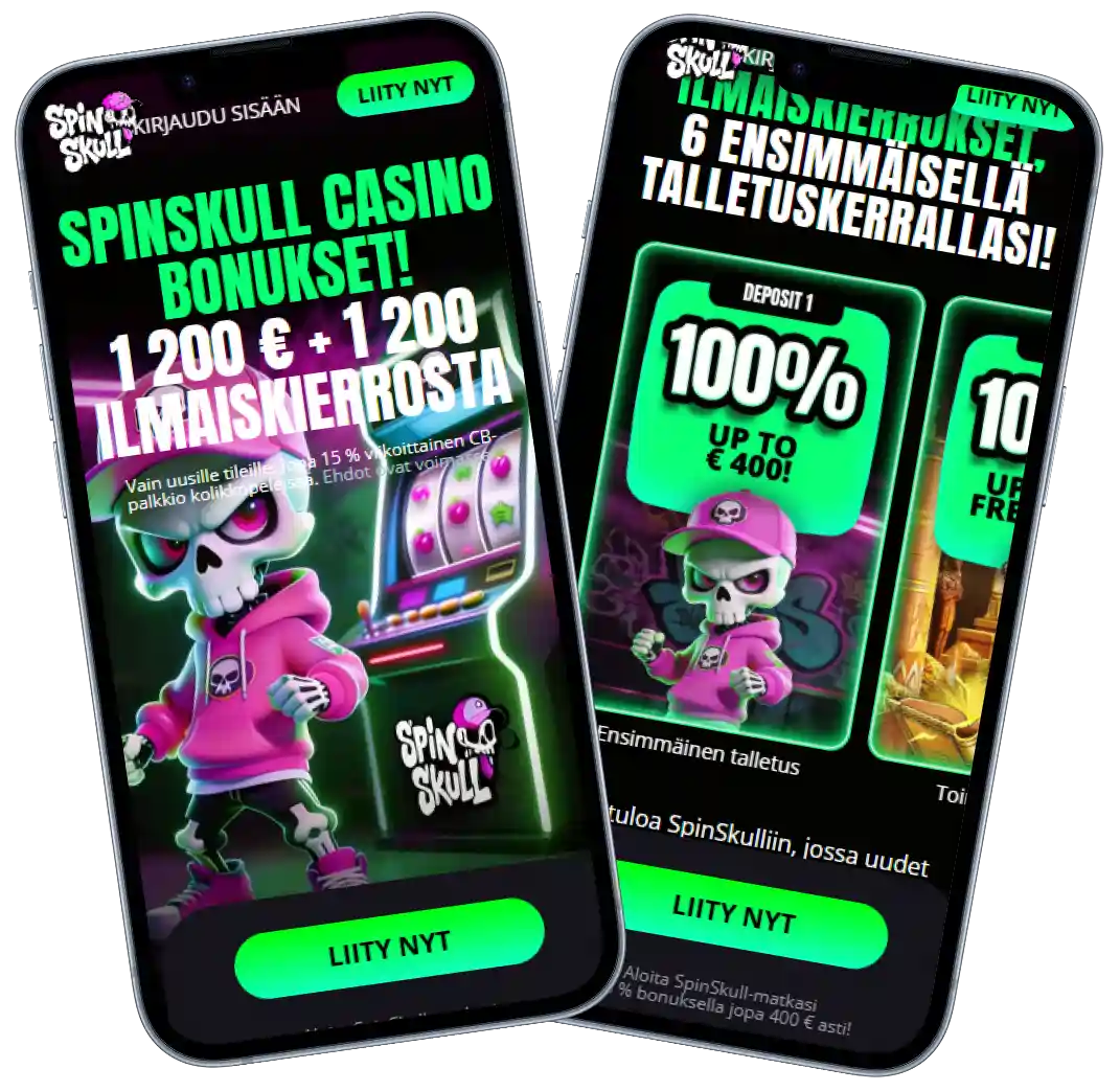 SpinSkull Kasino mobiilissa: kasinon etusivu ja pelit puhelimen näytöllä