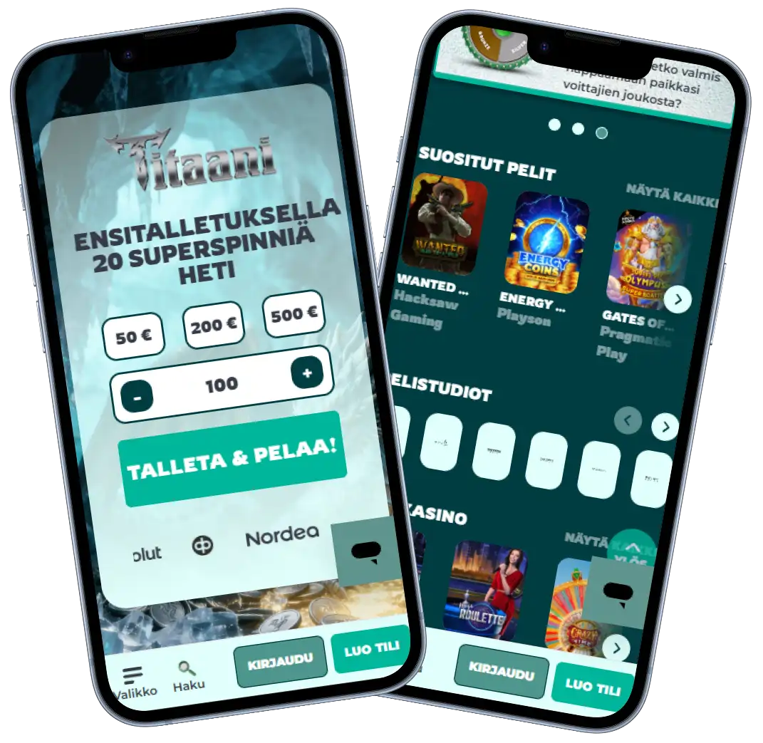 Titaani Kasino mobiilissa: kasinon etusivu ja pelit puhelimen näytöllä